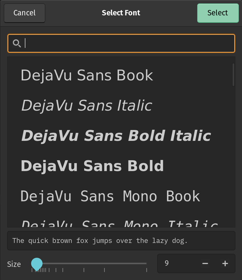 font picker screenshot