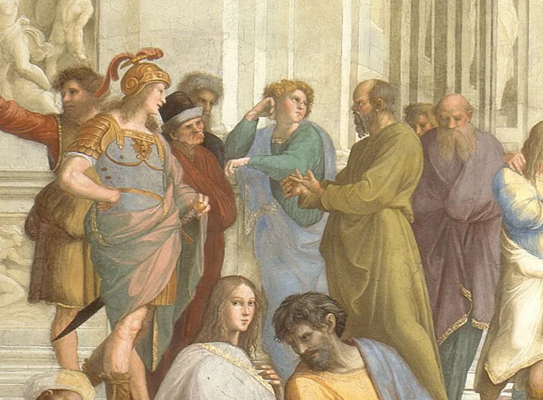 And what, precisely, do we mean by 'idempotent'? Detail of Raphael's The School of Athens: Socrates, in an olive robe, counts off the points of an argument on his fingers to a small group of listeners